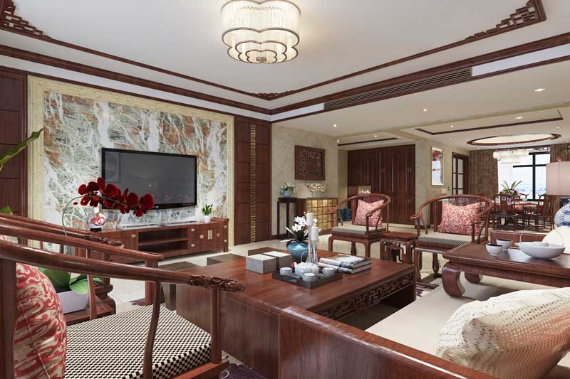 世紀名園260平米四室二廳三衛(wèi)新中式裝修效果圖