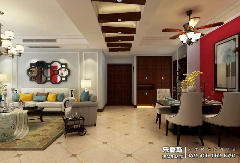 國(guó)際城148平米三室兩廳美式田園風(fēng)格裝修效果圖