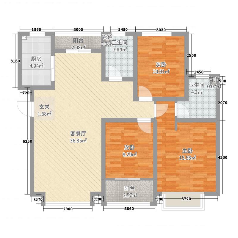 長久中心(公園9號）3室1廳2衛(wèi)1廚131㎡戶型圖