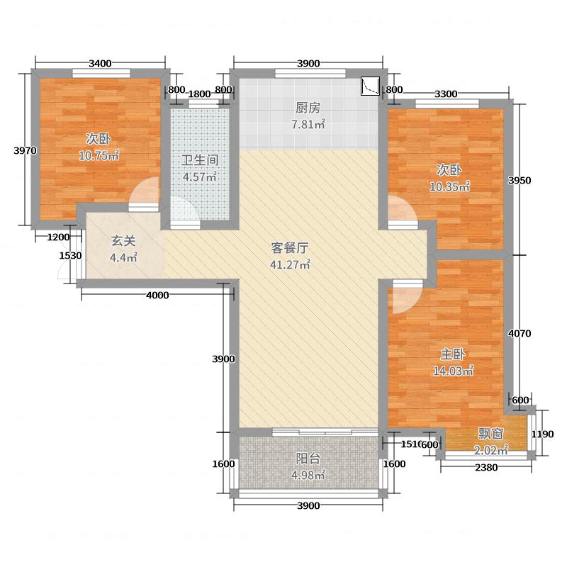 盛邦大都會五期3室2廳1衛(wèi)0廚107㎡戶型圖