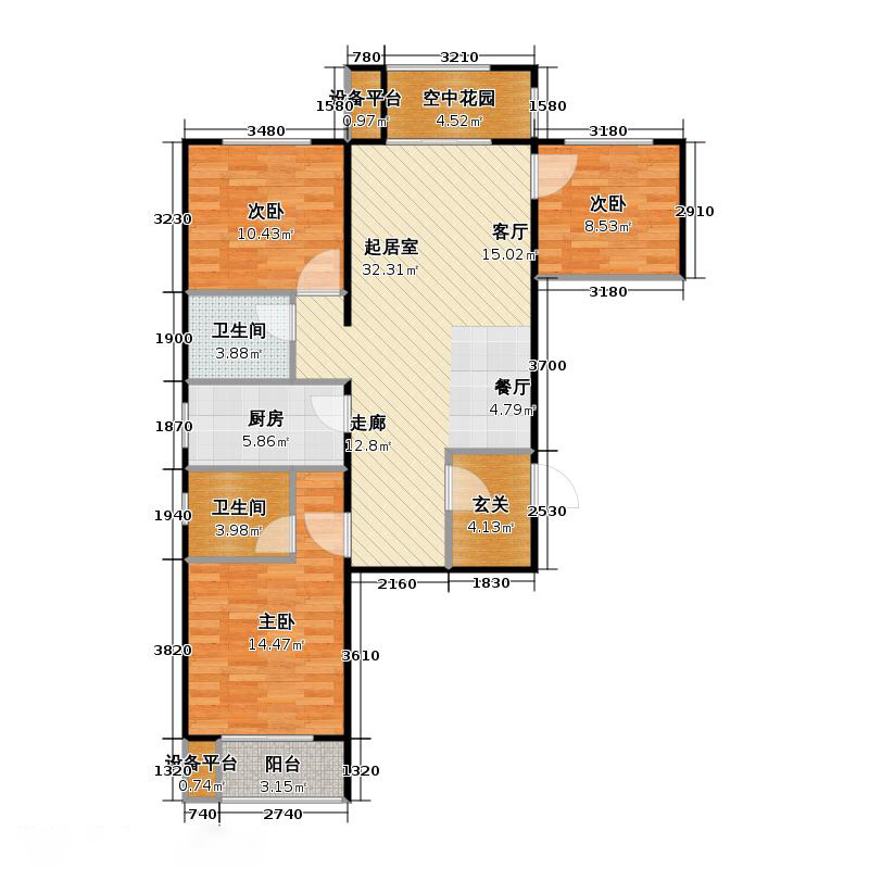 鑫界9號(hào)院3室1廳2衛(wèi)1廚101㎡戶型圖