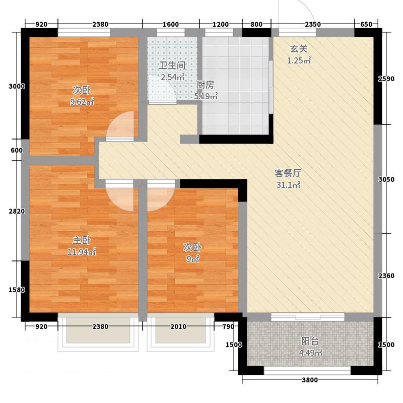 保利西悅春天3室2廳1衛(wèi)1廚106㎡戶型圖