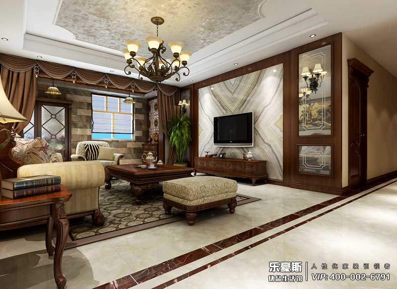 東勝紫御府168平米美式鄉(xiāng)村風(fēng)格裝修效果圖