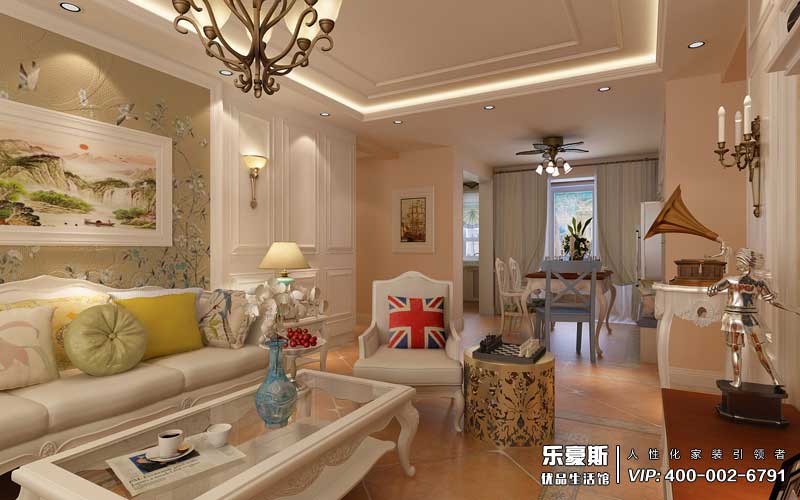 東勝紫御府118平米美式風(fēng)格裝修效果圖