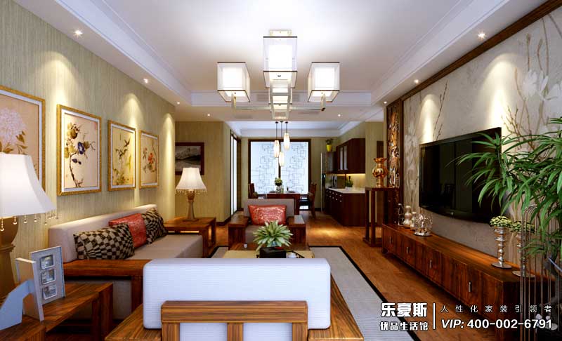 奧北公園三室新中式風(fēng)格裝修效果圖