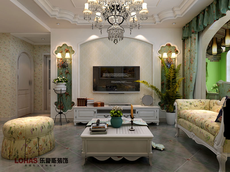 國(guó)際城90平兩室兩廳田園風(fēng)格裝修效果圖