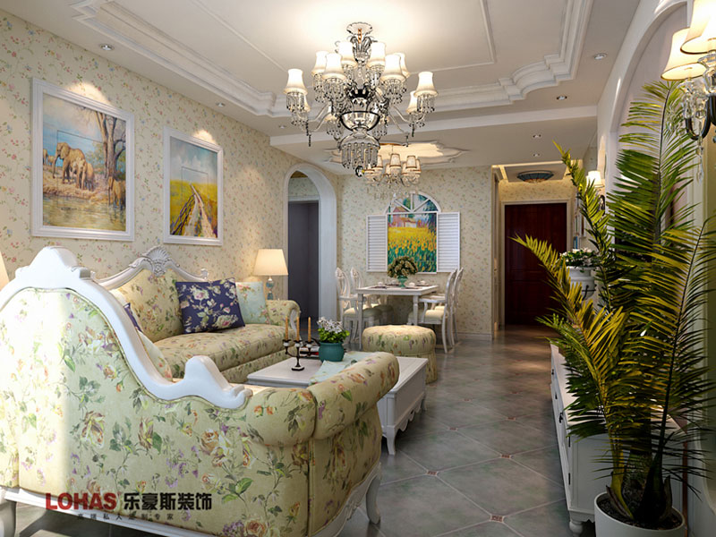 國(guó)際城90平兩室兩廳田園風(fēng)格裝修效果圖