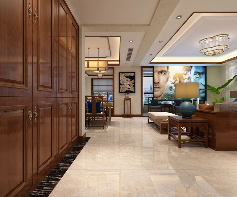 天山熙湖面積138平米三室二廳兩衛(wèi)新中式裝修效果圖