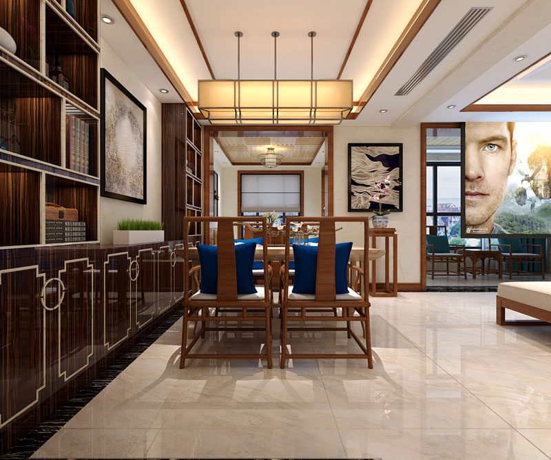 天山熙湖面積138平米三室二廳兩衛(wèi)新中式裝修效果圖