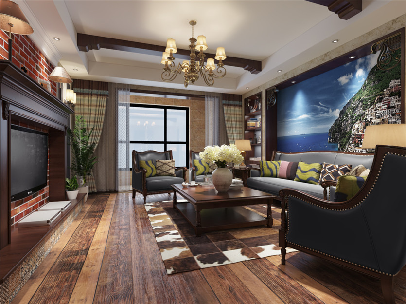 鹿錦苑168平米三室美式風(fēng)格裝修效果圖