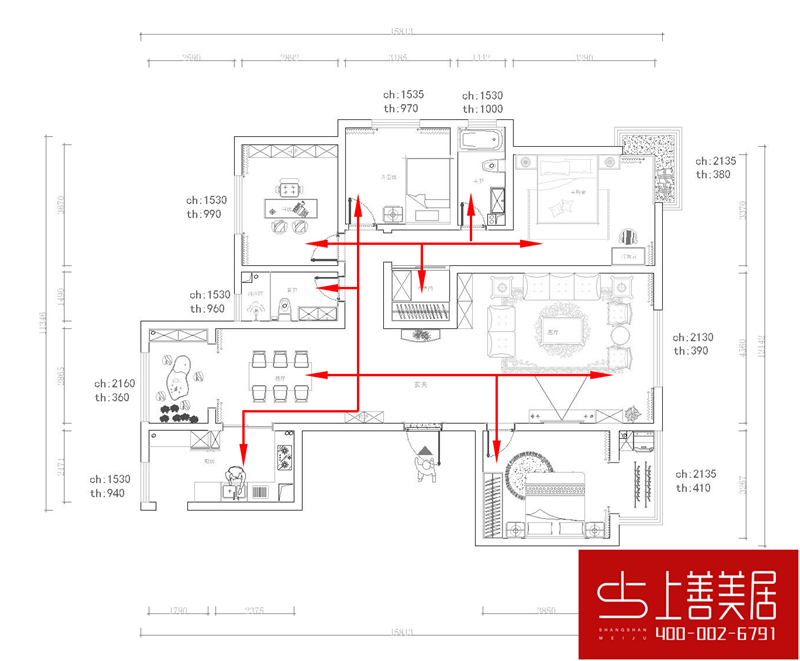 綠朗時光170平四室兩廳簡歐風格裝修效果圖