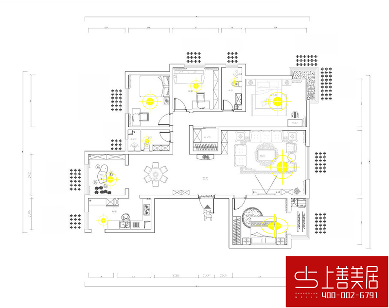 綠朗時光170平四室兩廳簡歐風格裝修效果圖