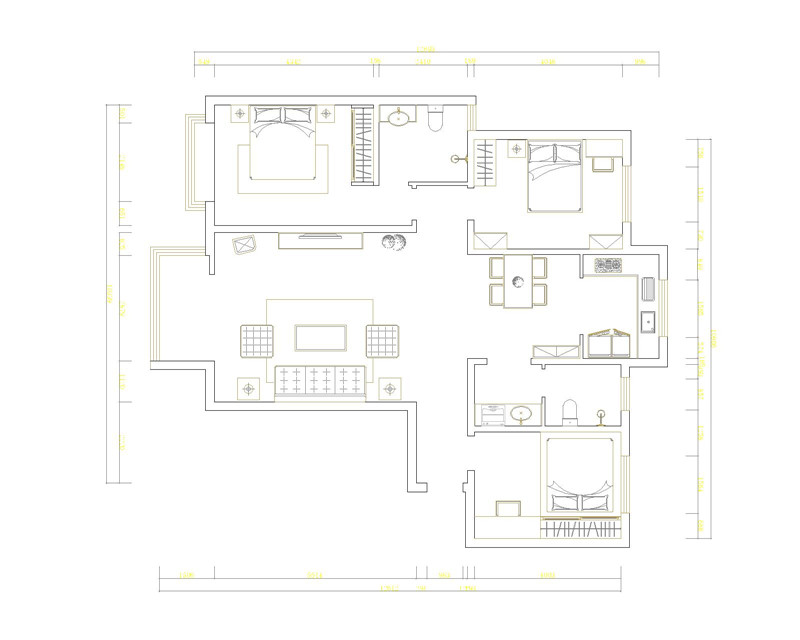 城南春天139平三室兩廳簡約美式風格裝修效果圖