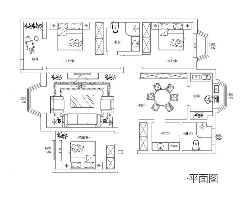 [舊房改造]井陘紅緯小區(qū)138平簡歐裝修效果圖