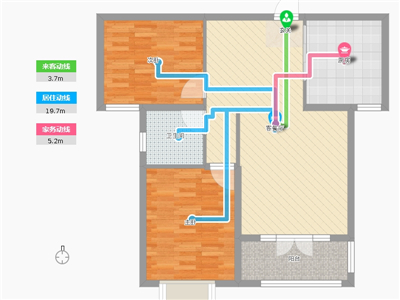 天璽名著2室2廳1衛(wèi)1廚92平米戶型居室動線圖 天璽名著2室2廳1衛(wèi)1廚92平米戶型居室動線圖