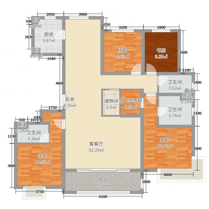 中冶德賢公館4室2廳3衛(wèi)1廚186.00㎡戶型圖