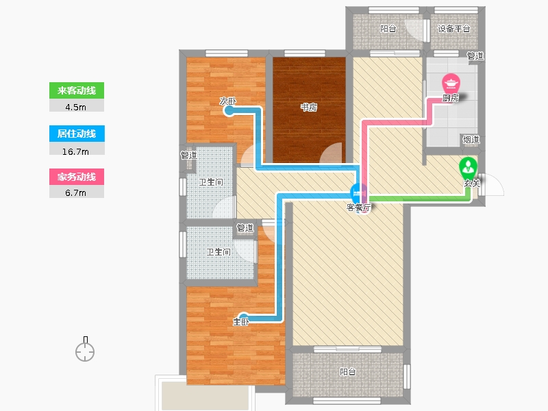 中冶德賢公館3室2廳2衛(wèi)1廚144.00㎡戶型動(dòng)靜線圖