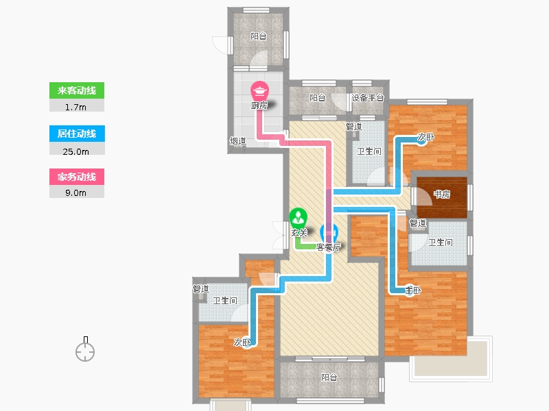中冶德賢公館4室2廳3衛(wèi)1廚164.00㎡戶型動(dòng)靜線圖
