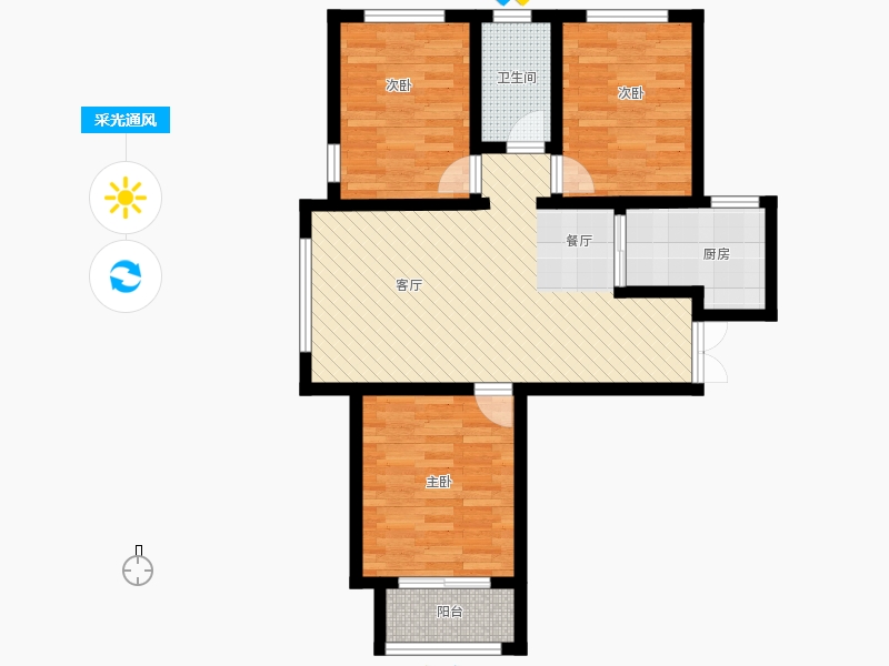 瀚唐3室2廳1衛(wèi)0廚108.00㎡采光通風(fēng)圖