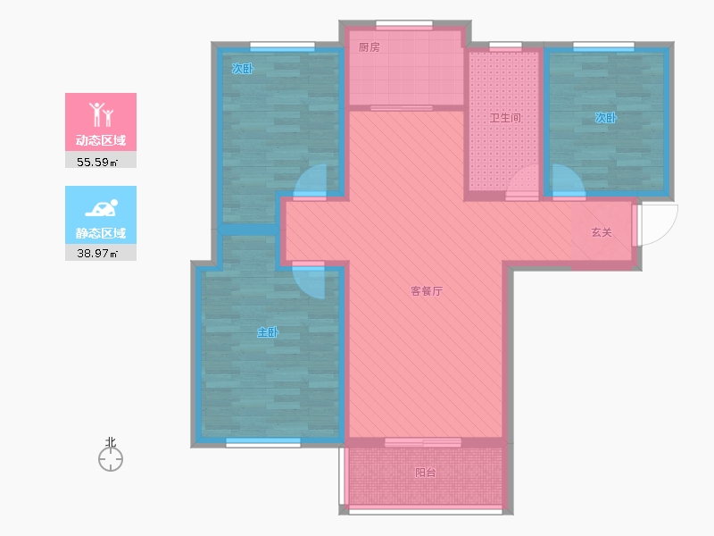林蔭大院3室1廳2衛(wèi)0廚119.00㎡動(dòng)靜分區(qū)圖