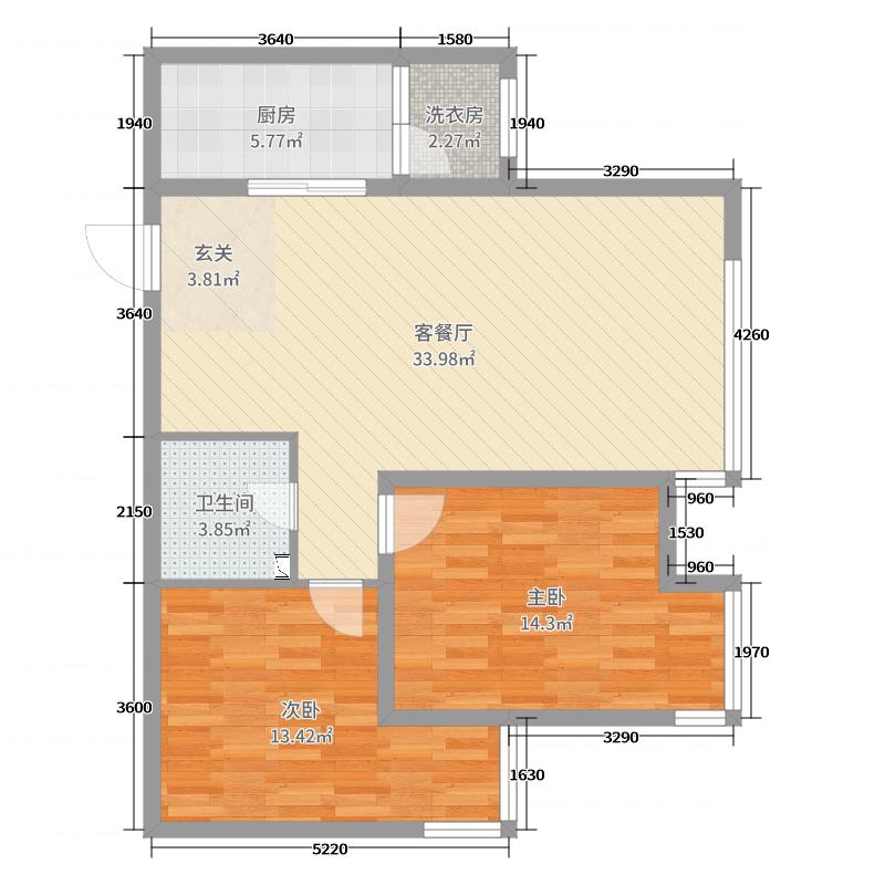 奧北公元2室2廳1衛(wèi)1廚90㎡戶型圖