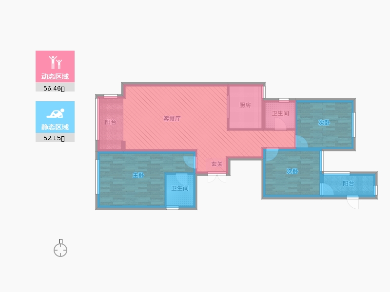 奧北公元3室2廳2衛(wèi)1廚120.00㎡動靜分區(qū)圖