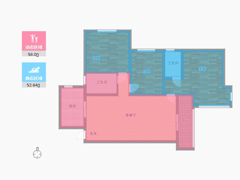 奧北公元3室2廳2衛(wèi)1廚121.00㎡動靜分區(qū)圖