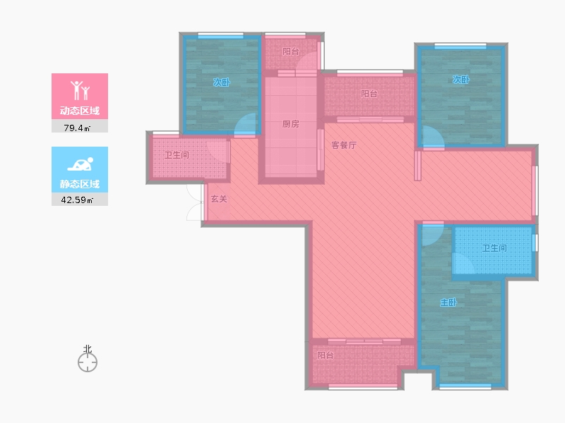 奧北公元3室1廳2衛(wèi)1廚152.00㎡動靜分區(qū)圖