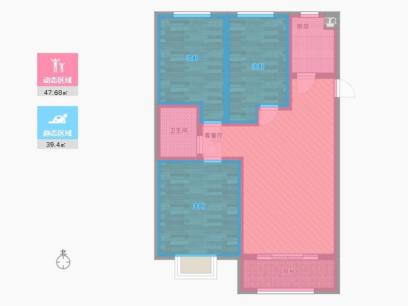 漢嘉海語城3室1廳1衛(wèi)1廚109.00㎡動靜分區(qū)圖