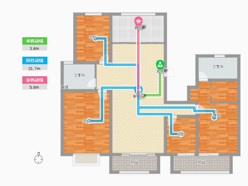 漢嘉海語(yǔ)城4室2廳2衛(wèi)1廚206.00㎡動(dòng)線(xiàn)圖