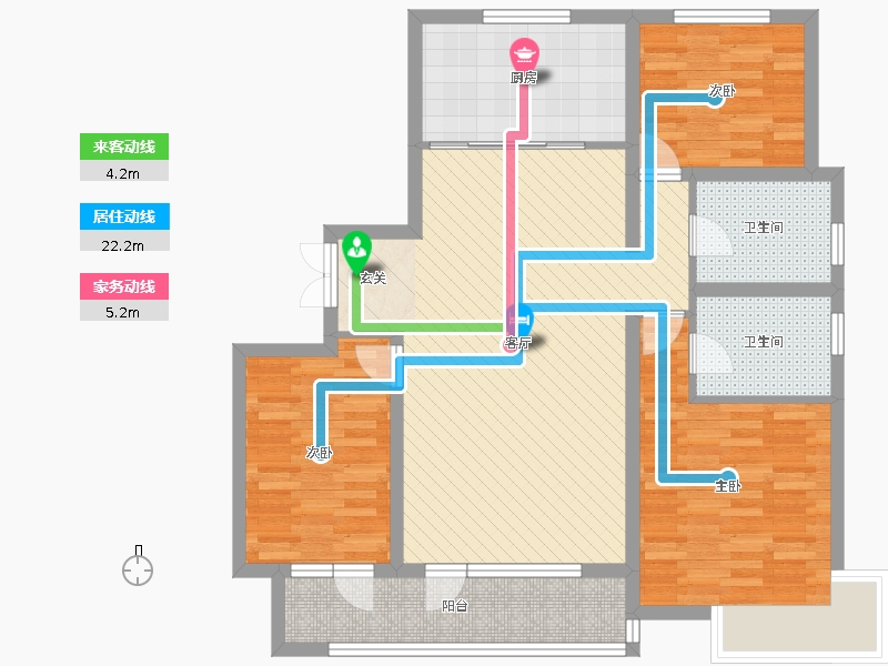 榮盛錦繡學府3室1廳2衛(wèi)1廚140.00㎡動線圖
