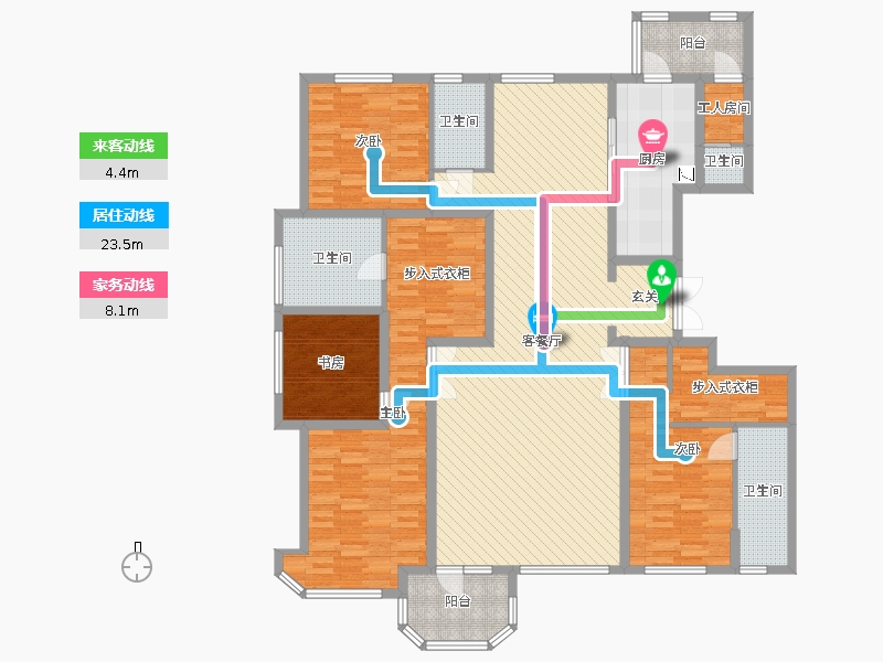 天山九峯4室2廳4衛(wèi)1廚213.00㎡動(dòng)線圖