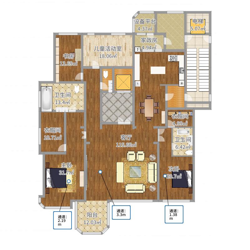 天山九峯3室1廳2衛(wèi)0廚375㎡戶型圖