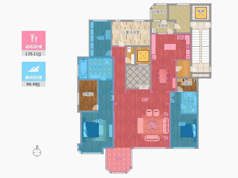 天山九峯3室1廳2衛(wèi)0廚375.00㎡動(dòng)靜分區(qū)圖