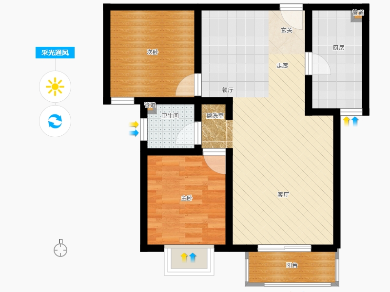 弘石灣2室2廳1衛(wèi)1廚87.00㎡采光通風(fēng)圖