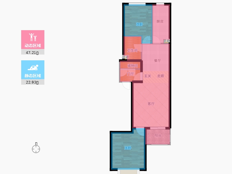 弘石灣2室0廳1衛(wèi)1廚88.00㎡動(dòng)靜分區(qū)圖
