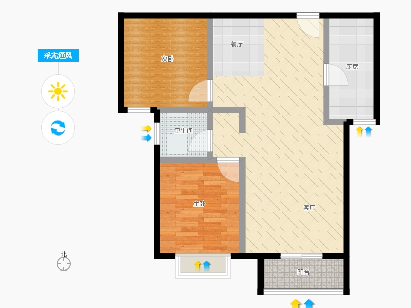 弘石灣2室2廳1衛(wèi)1廚88.00㎡采光通風圖