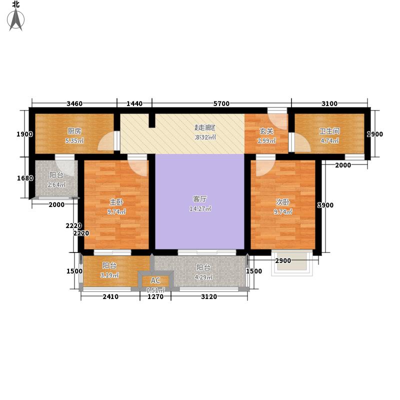 弘石灣2室2廳1衛(wèi)1廚97.00㎡戶型圖