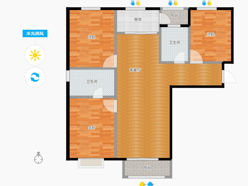 弘石灣3室2廳2衛(wèi)1廚138.00㎡采光通風圖