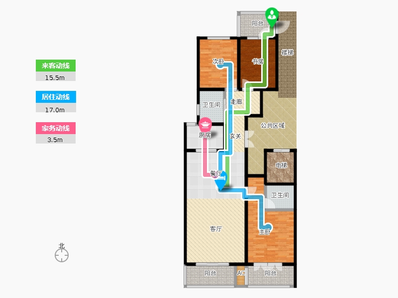 帝王國際3室2廳2衛(wèi)1廚136.00㎡動(dòng)線圖