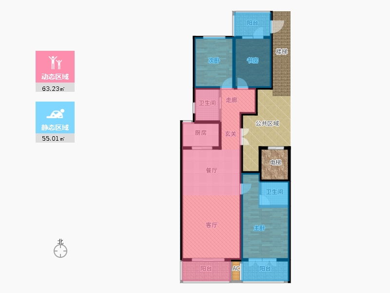 帝王國際3室2廳2衛(wèi)1廚136.00㎡動(dòng)靜分區(qū)圖