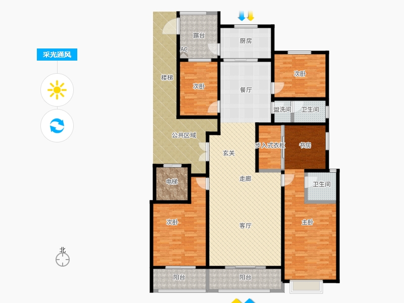 帝王國際4室2廳2衛(wèi)1廚191.00㎡采光通風(fēng)圖