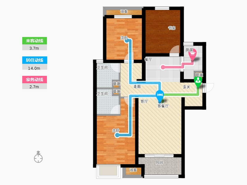 天下錦程3室1廳2衛(wèi)1廚112.00㎡動靜線圖