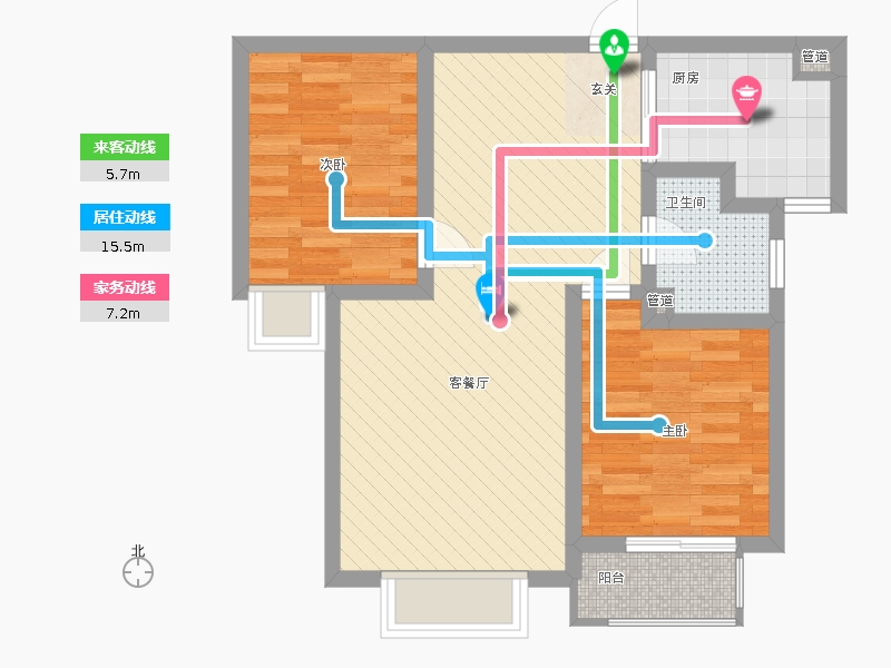 雨荷水岸2室1廳1衛(wèi)1廚63㎡動靜線圖