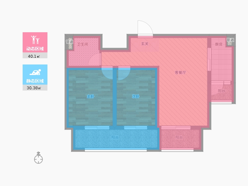 長(zhǎng)久中心公園9號(hào)2室1廳1衛(wèi)1廚89㎡動(dòng)靜分區(qū)圖