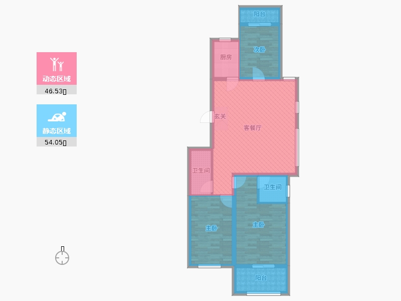 潤(rùn)德天悅城3室2廳2衛(wèi)1廚130㎡動(dòng)靜分區(qū)圖