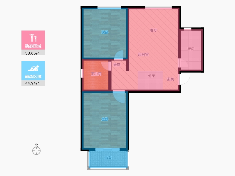 卓升尚郡2室2廳1衛(wèi)1廚98㎡動靜分區(qū)圖