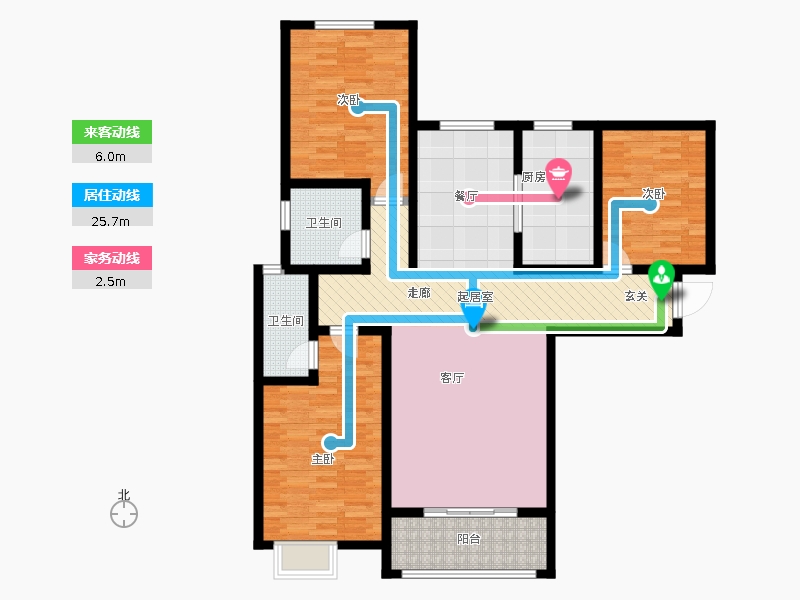 卓升尚郡3室2廳2衛(wèi)1廚133㎡動(dòng)線圖
