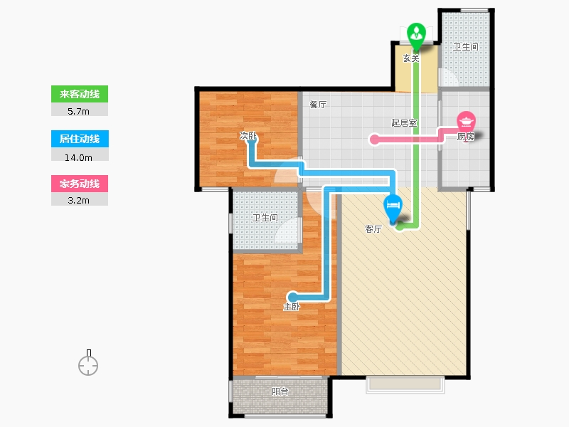 鑫界9號院2室1廳2衛(wèi)1廚95㎡動線圖