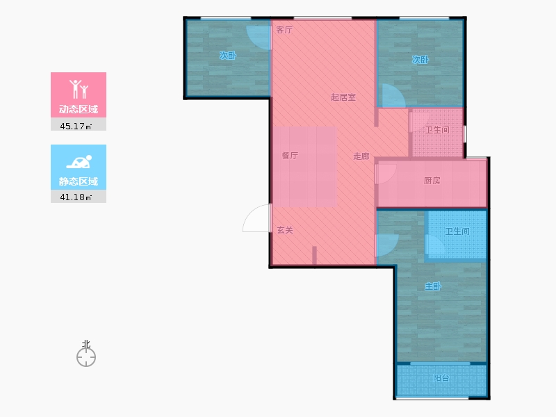 鑫界9號院3室1廳2衛(wèi)1廚108㎡動靜分區(qū)圖